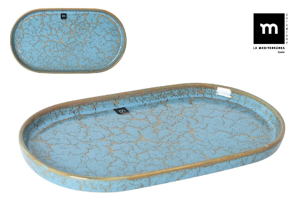 Плато овал LA MEDITERRANEA Scratch Blue, 36х21 cm, порцелан