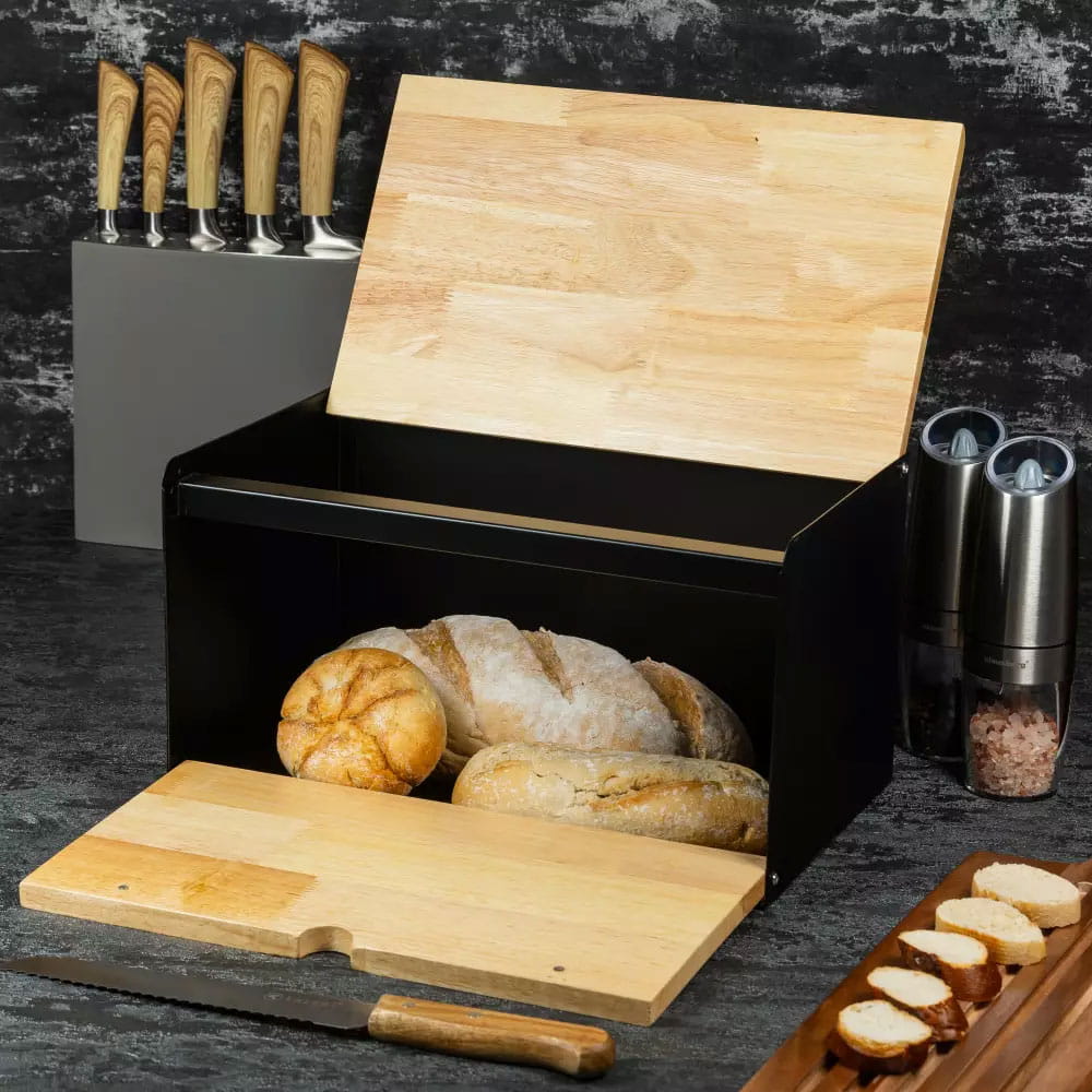 Bread box Klausberg 7399, Metal, Bamboo, Black