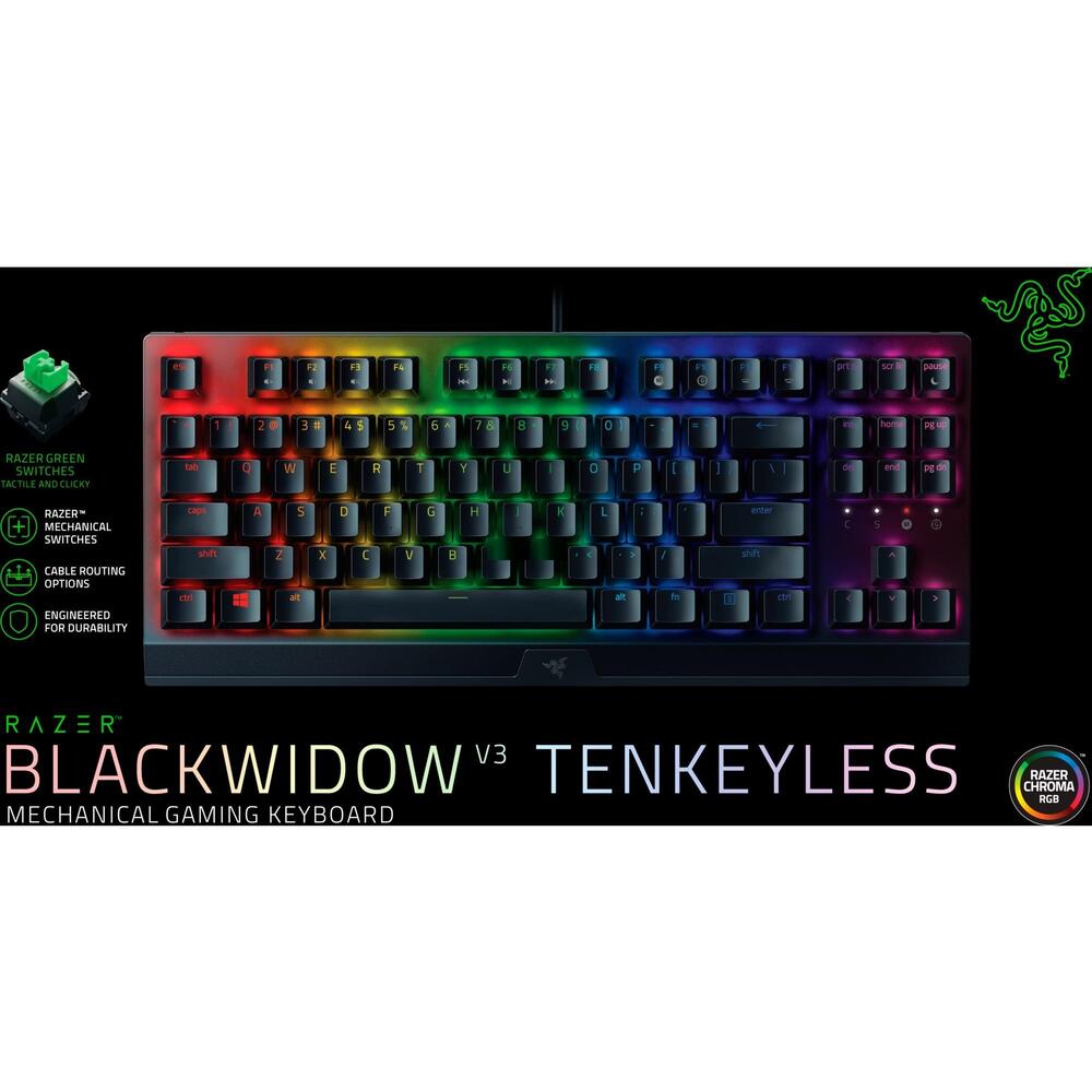 Razer BlackWidow V3 TKL Gaming Keyboard, Green Optical Switches, Black