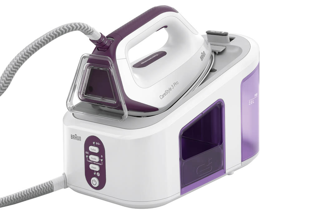 Steam generator Braun CareStyle 3 Pro IS3155VI, 2400W, 6.5 bar, Variable steam 125 g/min, Steam jet 430 g/min, Tank 2 l, EloxalPlus plate, FreeGlide 3D technology, White/Violet