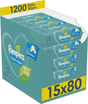 Мокри кърпички Pampers Fresh Clean, 15 пакета x 80, 1200 броя