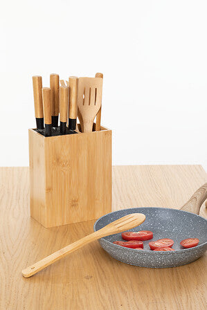 Blackbamboo bamboo knife and kitchen tool block with 5 knives 5 utensils