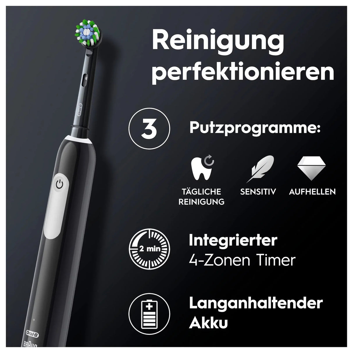 Electric toothbrush Oral-B Pro Series 1, 20000 pulsations/min, 3D cleaning, timer, 3 programs, 1 end, black