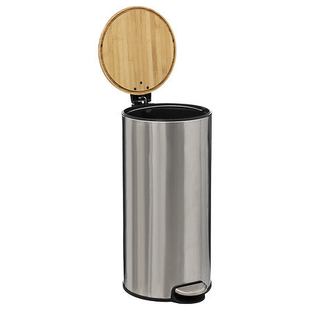 Кош за боклук с педал 5five Modern Color, Инокс и бамбук, 30L, Сребрист