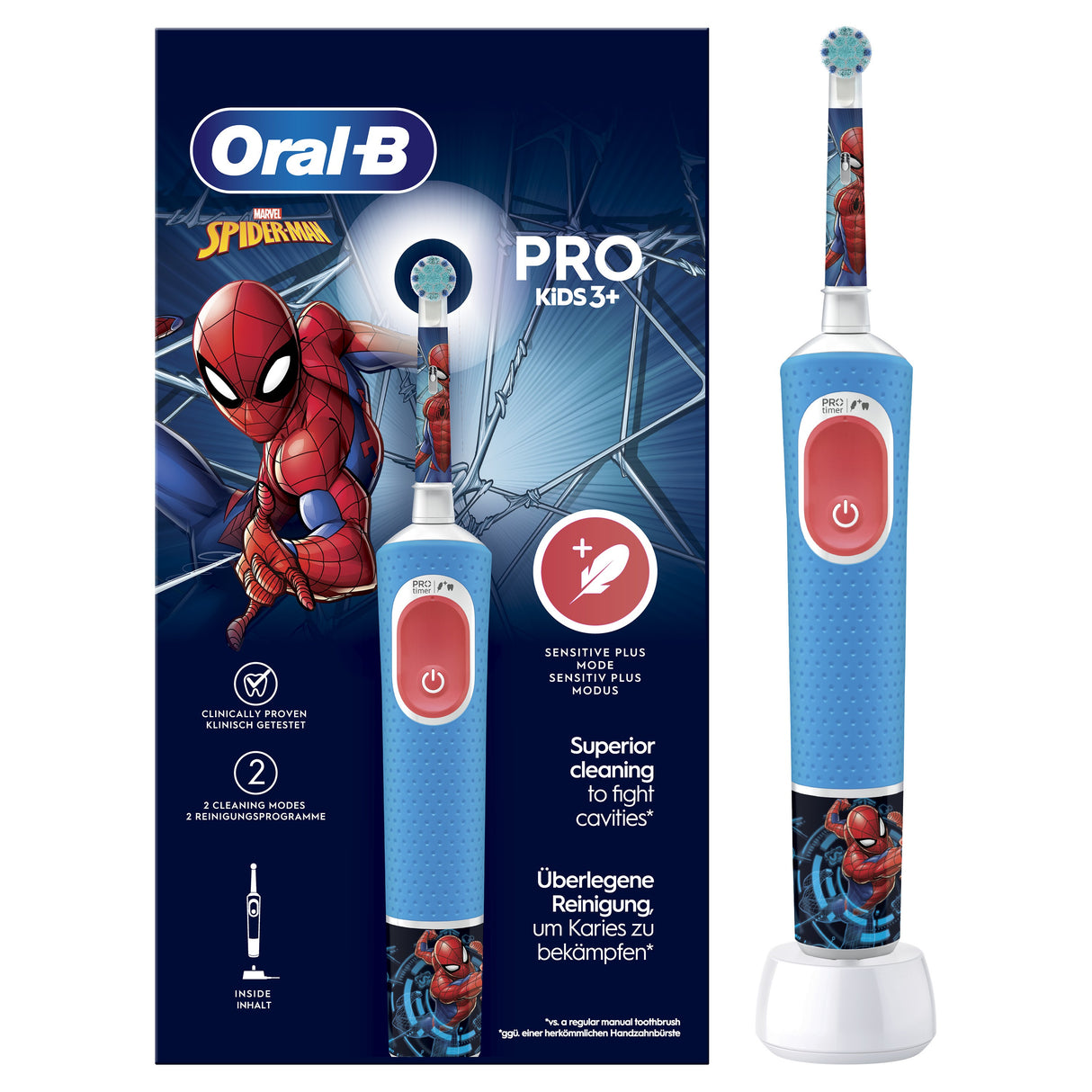 Детска електрическа четка за зъби Oral-B Pro Kids Спайдърмен, Син