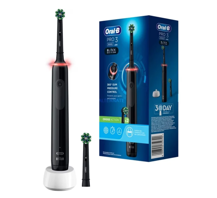 Electric toothbrush, Oral-B Pro 3 300 Black Edition, Sensitive, Black