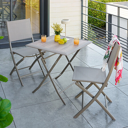 Azua folding table 2 seats glass printed wood effect truffle coffee