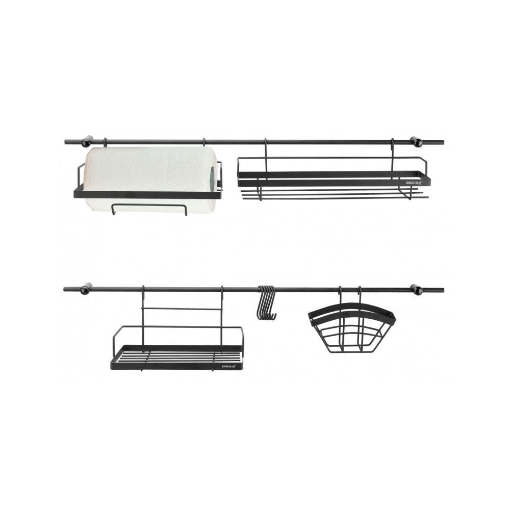 Стенен органайзер за кухня KingHoff 1498, Тип Релса, 16 части, Стоманен, Черен