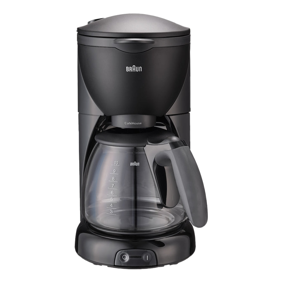 Кафемашина Braun CafeHouse Pure Aroma Plus KF560, 1100 W, Стъклена гарафа, Капацитет 1.25 л, 10 чаши, Филтрираща система Pure Aqua с филтър Brita, Черен