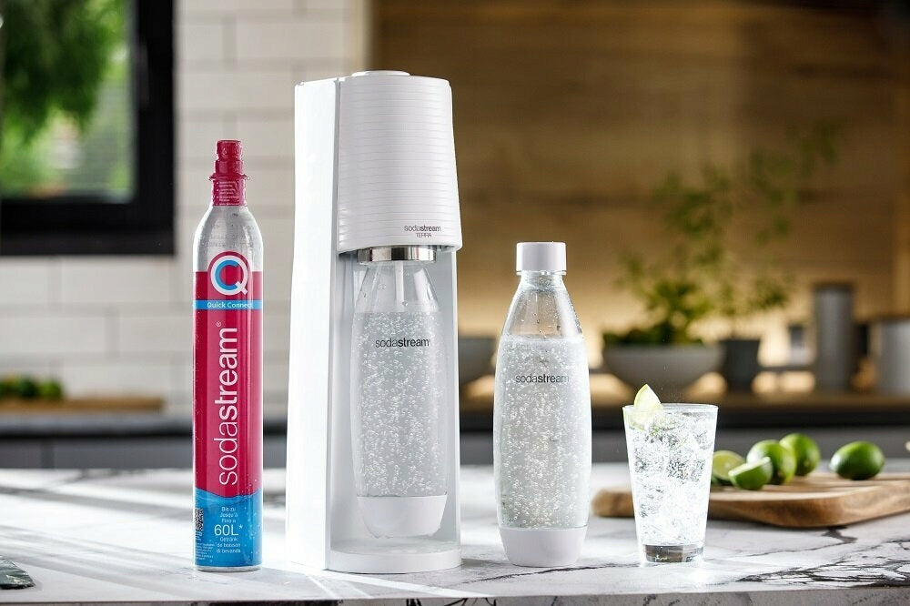 Пакет машина за газирани напитки SodaStream Terra Megapack, 3 бутилки и бутилка CO2, Бял