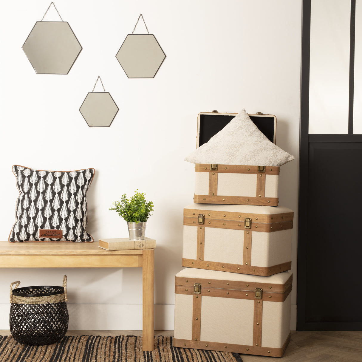 Сет кутии за съхранение atmosphera Norah, 3 бр, L.39/44/51 cm, MDF