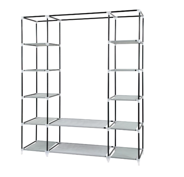 Textile wardrobe, Herzberg 8009, 12 shelves, 150x45x75 cm, black