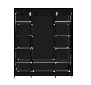 Textile wardrobe, Herzberg 8009, 12 shelves, 150x45x75 cm, black