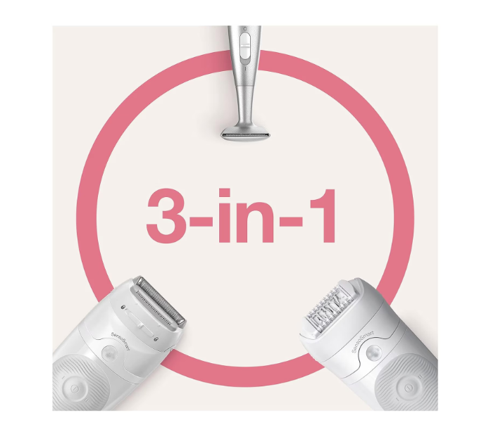 Епилатор Braun Silk-épil 5 5-825, Wet&Dry, 2 скорости, 28 пинсети, 5 приставки, чанта, Бяло/Сиво