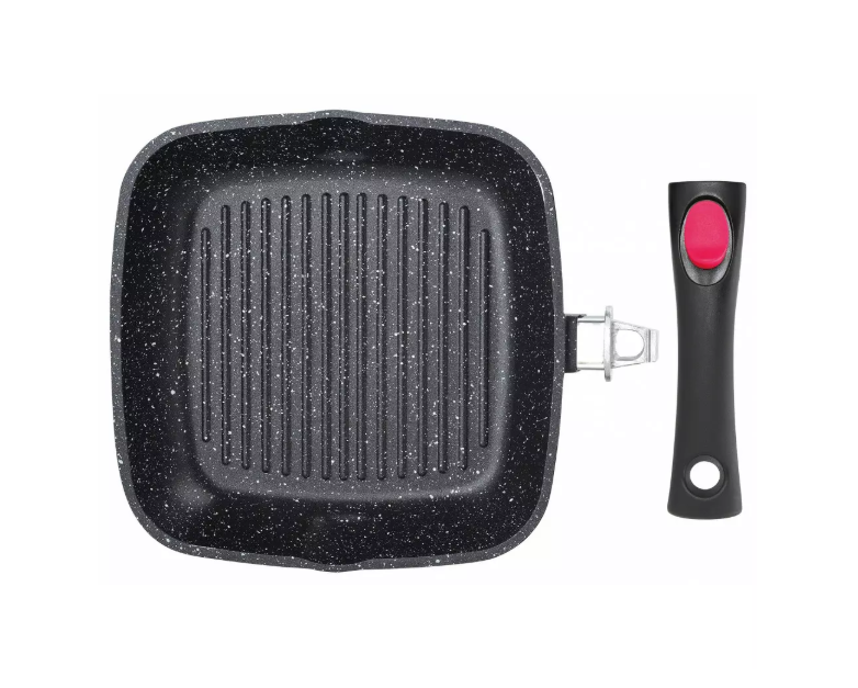 Грил тиган KingHoff 1510, 24 cm, Мраморно покритие, Капак и махаща се дръжка