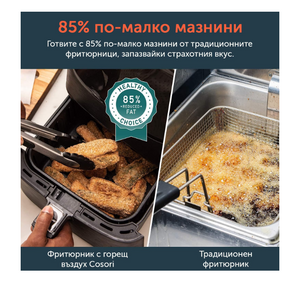 Фритюрник с горещ въздух Cosori Premium Smart Air Fryer, Смарт, Голям капацитет - 5.5L XXL, Подарък книжка със 100 рецепти, 11 програми