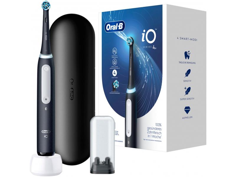 Electric toothbrush Oral-B iO 4, Magnetic technology, Micro vibrations, Smart pressure sensor, 4 modes, 1 nozzle, Travel set, Black