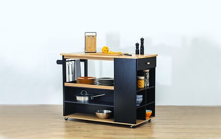 Кухненски остров 5five, MDF и каучуково дърво, 108 cm, Черен