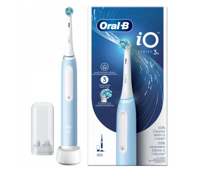 Електрическа четка за зъби, Oral-B iO Series 3 Ice Blue 730850, Alabaster, Син