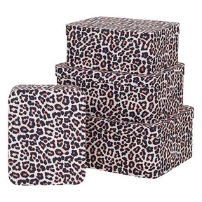 Комплект 4 кутии за съхранение 5five Polybox Leopard, Картон