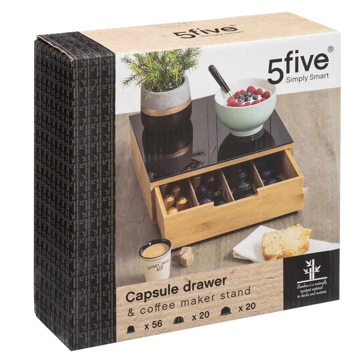 Organizer for coffee capsules 5Five, bamboo and glass