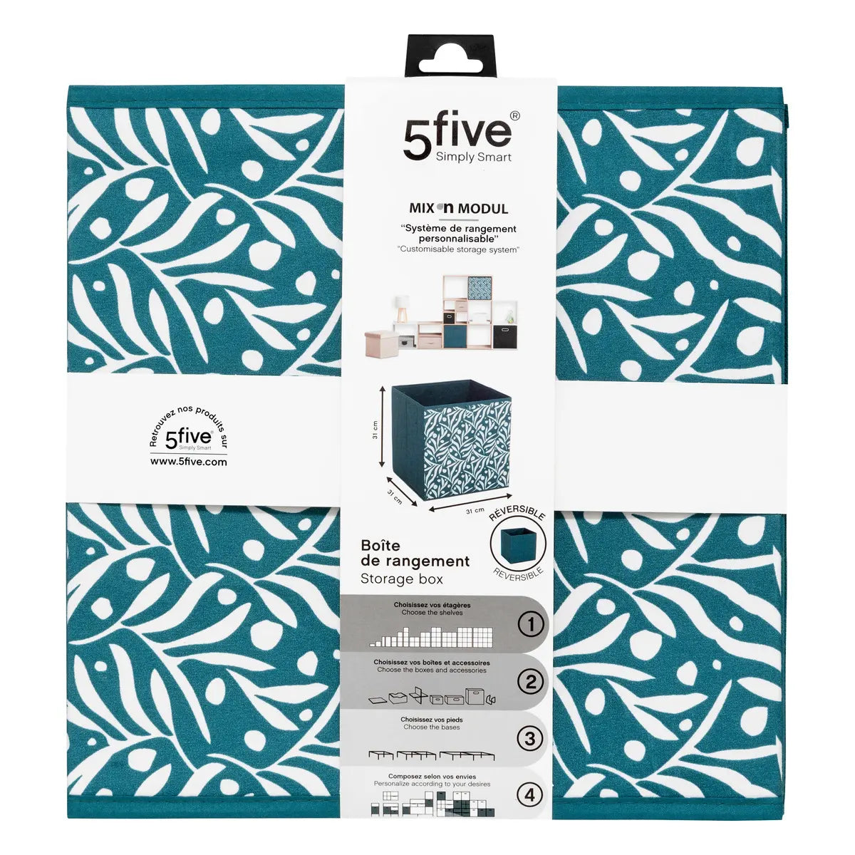 Кутия за съхранение 5five Mix & Modul Olivia, Принт, Нефтеносиня, 31x31 cm