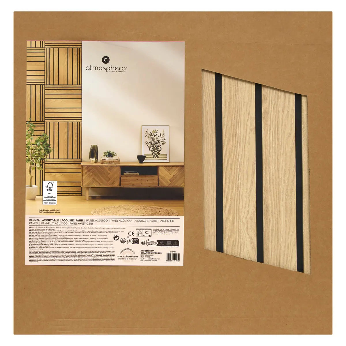 Акустичен декоративен панел atmosphera Colva, MDF, 60x60 cm, Светло дърво