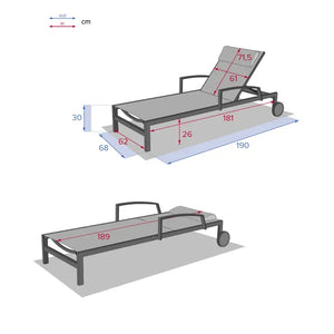 Алуминиев шезлонг с колелца Hesperide Ocala, Антрацит/Графит