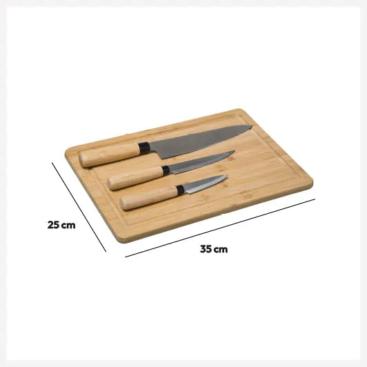 Set of 3 knives and board 5Five, Bamboo, 40x25 cm