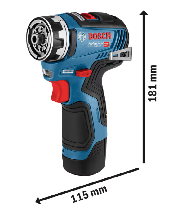 Акумулаторен винтоверт Bosch Professional GSR 12V-35 FC, 12 V, 1750 об/мин, 20/35 Nm, 2 акумулатора, Зарядно, Кутия L-Boxx, Адаптер за патронник/ъгъл/ексцентрик, Адаптер за държач за битове