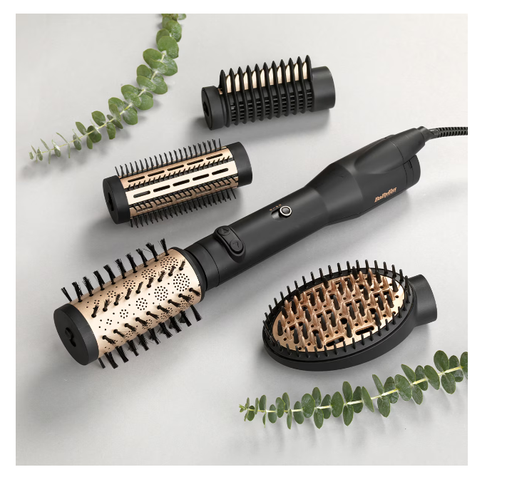 Electric hair brush BaByliss Big Hair Luxe AS970E, 650W + 4 accessories, Ion technology, Ceramic coating, Cold air jet, Black matte / Golden