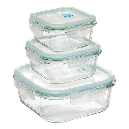 Set of 3 Clipeat small square glass containers