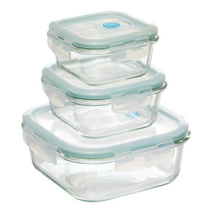 Set of 3 Clipeat small square glass containers