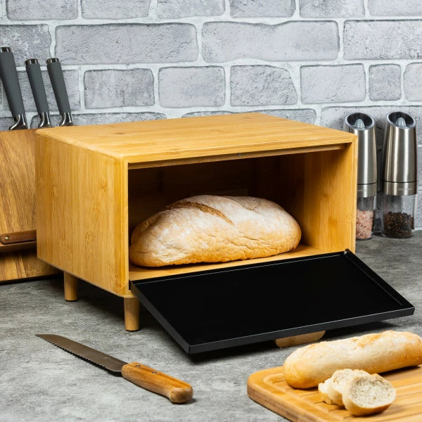 Bread box Klausberg 7399, Metal, Bamboo, Black