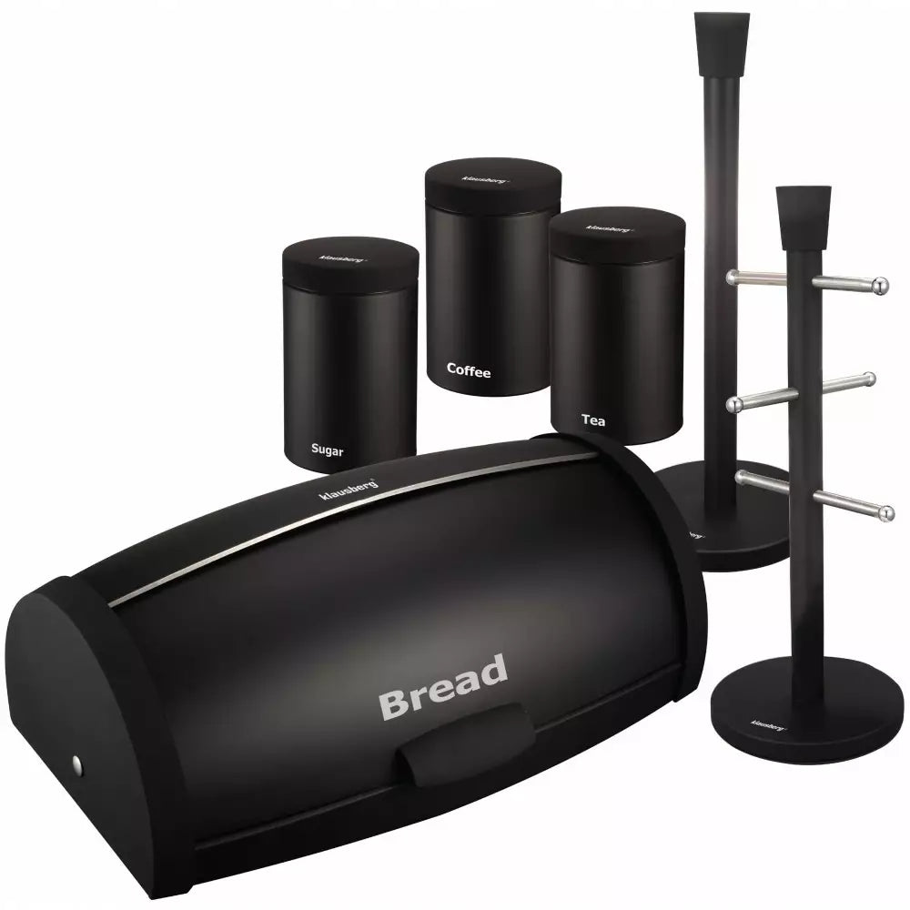 Bread and storage box set with paper and cup holders Klausberg 7236, Enamel-mat, Eco-friendly, Black