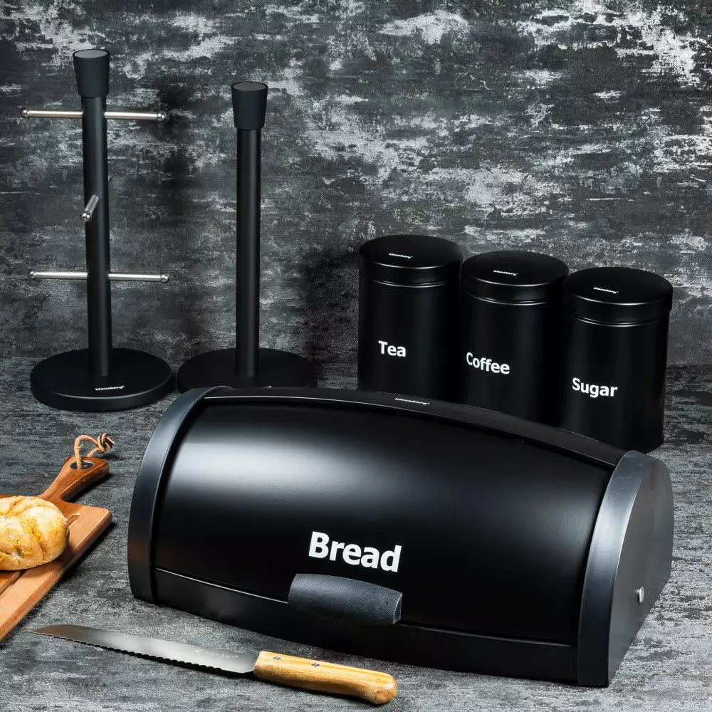 Bread and storage box set with paper and cup holders Klausberg 7236, Enamel-mat, Eco-friendly, Black