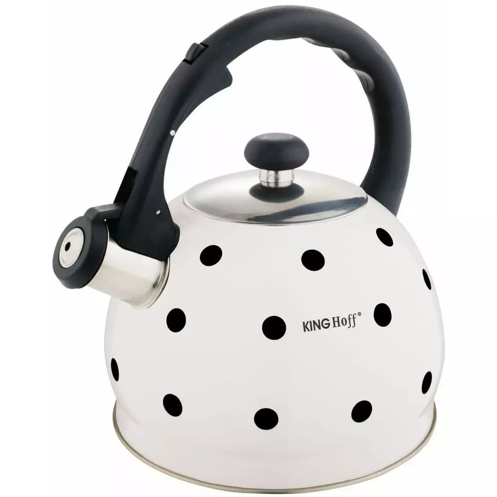 Whistling kettle KingHoff 1050, 2L, Heat-insulated handle, Induction, Inox, White/black