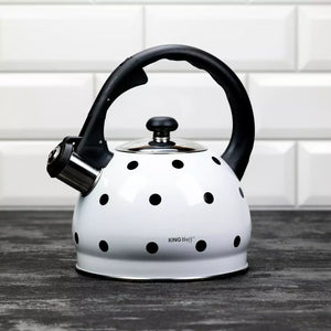 Whistling kettle KingHoff 1050, 2L, Heat-insulated handle, Induction, Inox, White/black