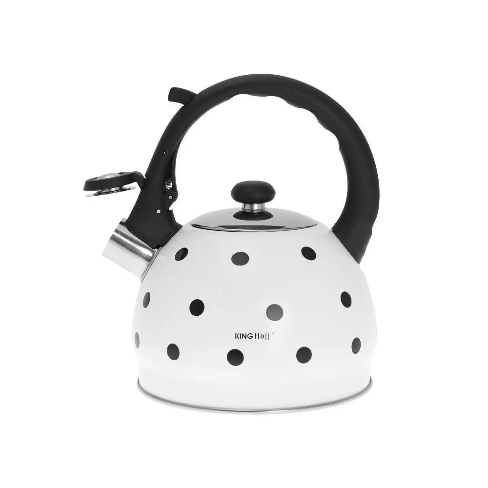 Whistling kettle KingHoff 1050, 2L, Heat-insulated handle, Induction, Inox, White/black