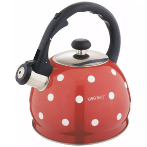 Whistling kettle KingHoff 1049, 2L, Heat-insulated handle, Suitable for induction, Inox, Red/white