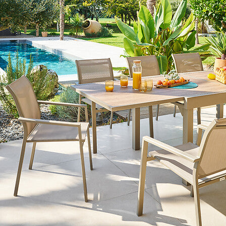 Piazza sliding extension extendable table 10 seats glass printed truffle coffee