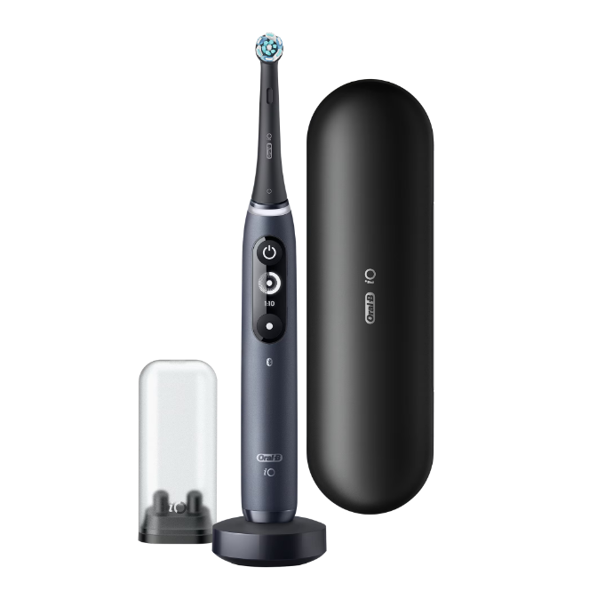 Electric toothbrush Oral-B iO7 with magnetic technology and micro-vibration, Artificial intelligence, LED interactive display, Smart pressure sensor, Visible timer, Magnetic charger, Travel set, Black