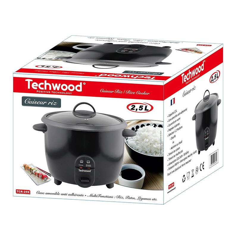 Уред за готвене на ориз Techwood TCR-259,  230V, 2,5 L, Черен