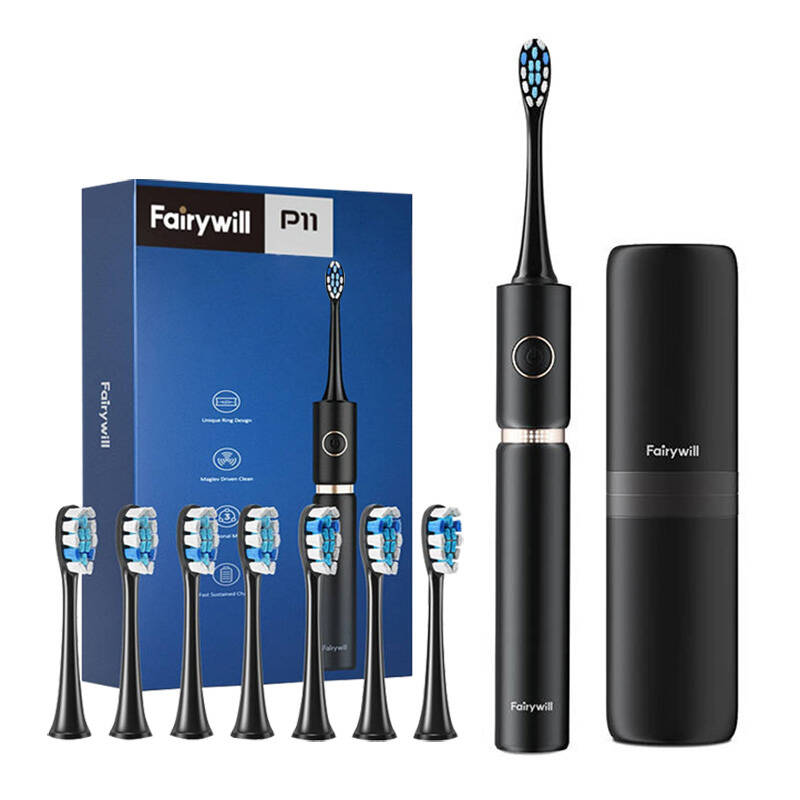 Ултразвукова четка за зъби FairyWill PRO FW-P11 Sonic Toothbrush с накрайници и калъф, Черен