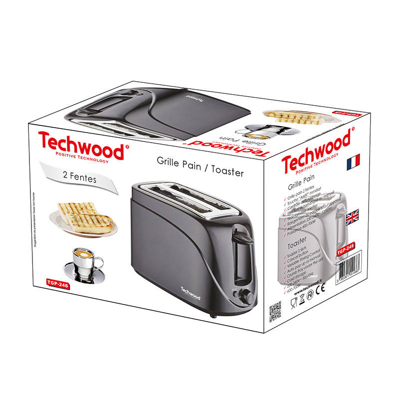 Тостер за хляб Techwood TGP-246, 240V, Черен