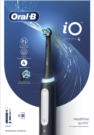 Electric toothbrush Oral-B iO 4, Magnetic technology, Micro vibrations, Smart pressure sensor, 4 modes, 1 nozzle, Travel set, Black