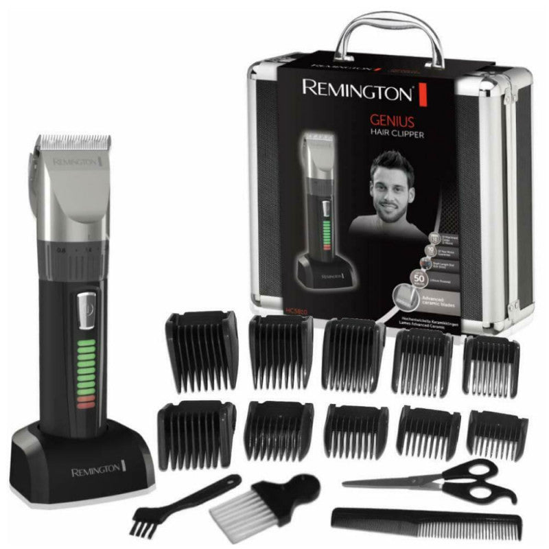 Машинка за подстригване Remington HC5810 Genius, Безжична, 10 приставки, Аксесоари, Черен/Сив