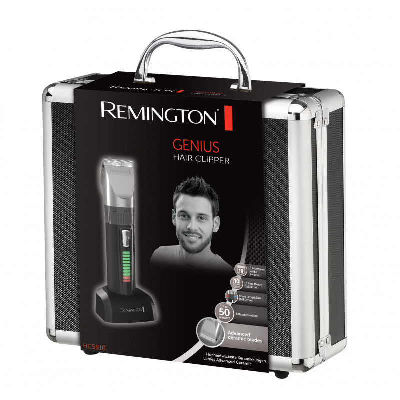 Машинка за подстригване Remington HC5810 Genius, Безжична, 10 приставки, Аксесоари, Черен/Сив