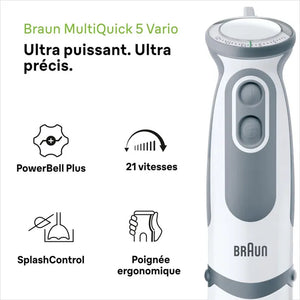 Blender Braun Multiquick 5200, 1000W, 0.6l, 21 speed levels, White/grey