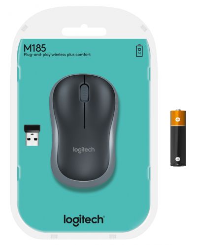 Безжична оптична мишка Logitech M185, USB, Син/Черен